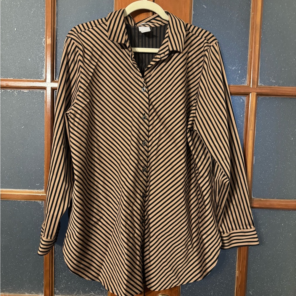 Chico's Black and Tan Striped Blouse